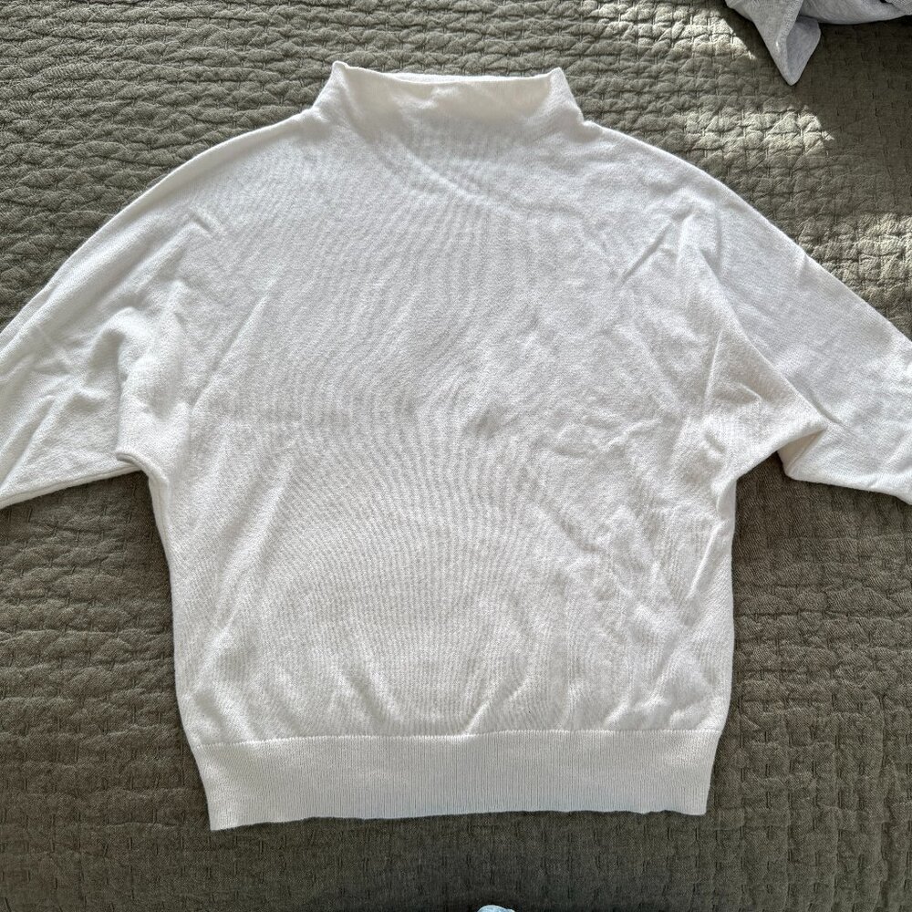 White Mock Neck Cashmere Sweater - Relaxed Fit, Size XS